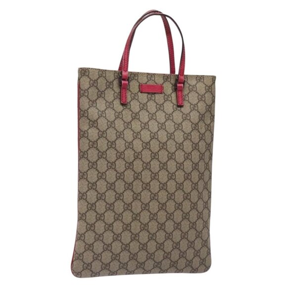 GUCCI GG Supreme Hand Bag PVC Beige Silver Auth - Picture 1 of 16